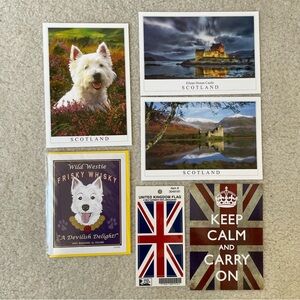 Scotland, Terrier/Westie, and Britain Postcard and Flag Set